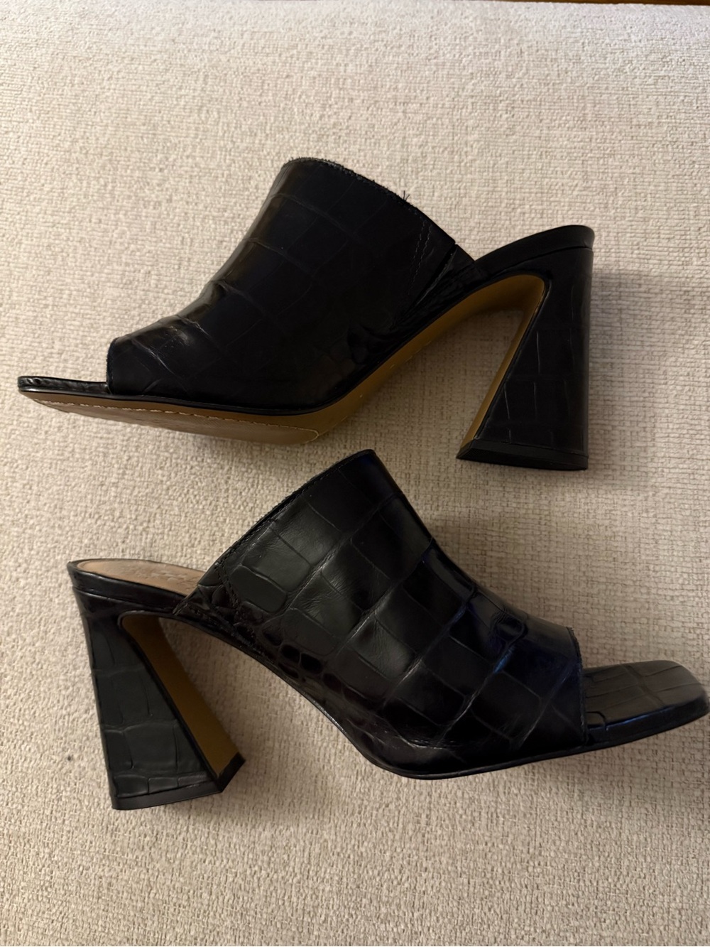 Vince Camuto Black Croc-Embossed Open-Toe Mule Heels